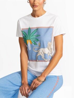 JW x Paolita Graphic T Shirt Tropical Lion Palm Print Resort Luxury Tee